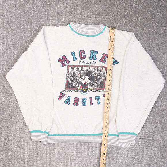 Vintage 90s Disney Mickey Varsity XL Gray Long Sleeve Pullover Sweatshirt - Picture 3 of 10